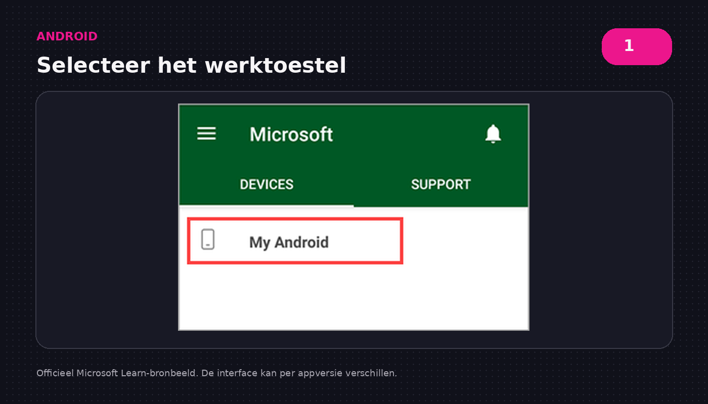 Android Company Portal met het ingeschreven werktoestel geselecteerd voor verwijdering
